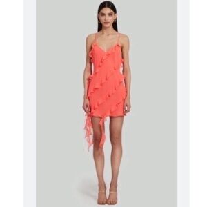 Amanda Uprichard Dress Belladonna Mini Silk Chiffon Ruffle in Sky Coral Pinkn